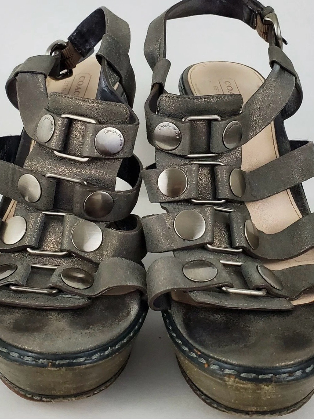 Coach Olive Metallic Studded Platform Sandals